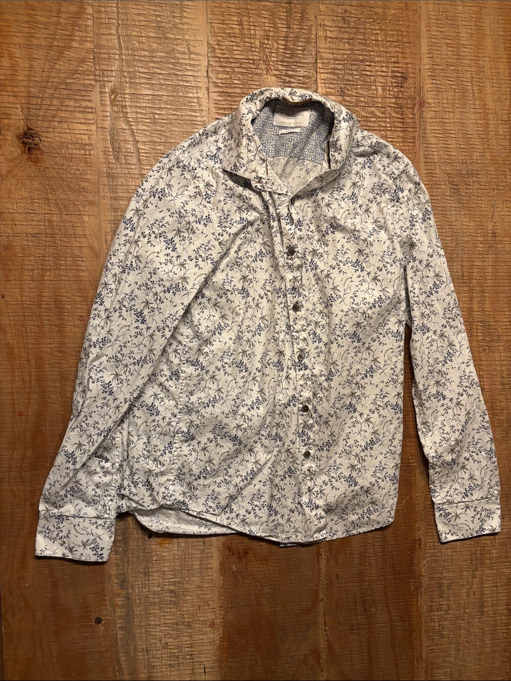 Denim & Flower White Shirt with Blue and Yellow Floral Pattern